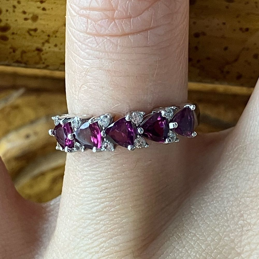Natural Raspberry Garnet Sterling Silver Ring Size 6